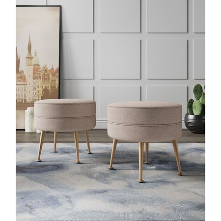 Manhattan Comfort Bailey Ottoman in Oatmeal with Gold Feet, 2PK 2-OT003-OT